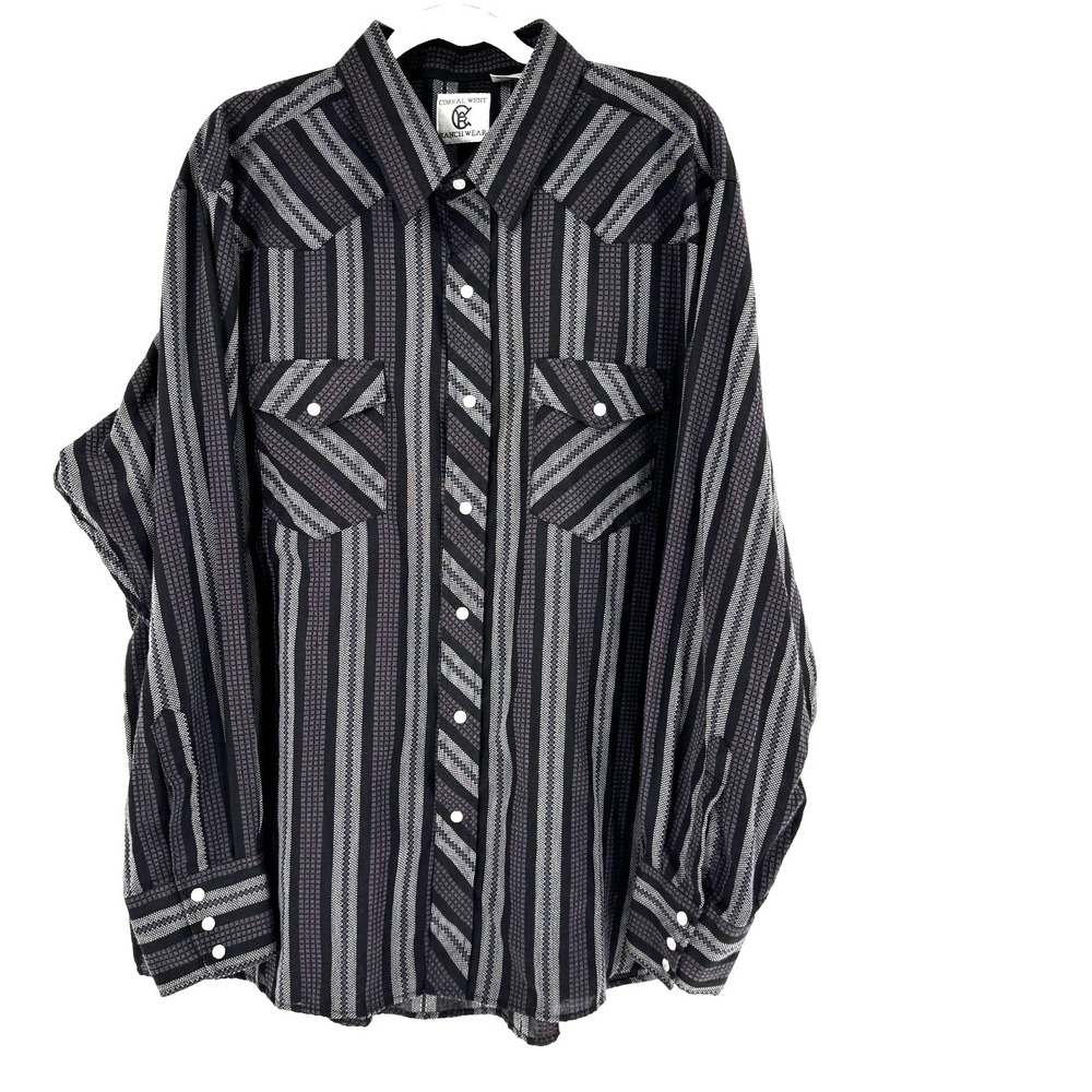 Corral West Ranch Wear Western Pearl Snap Shirt Men's 2XL Black Striped Cowboy